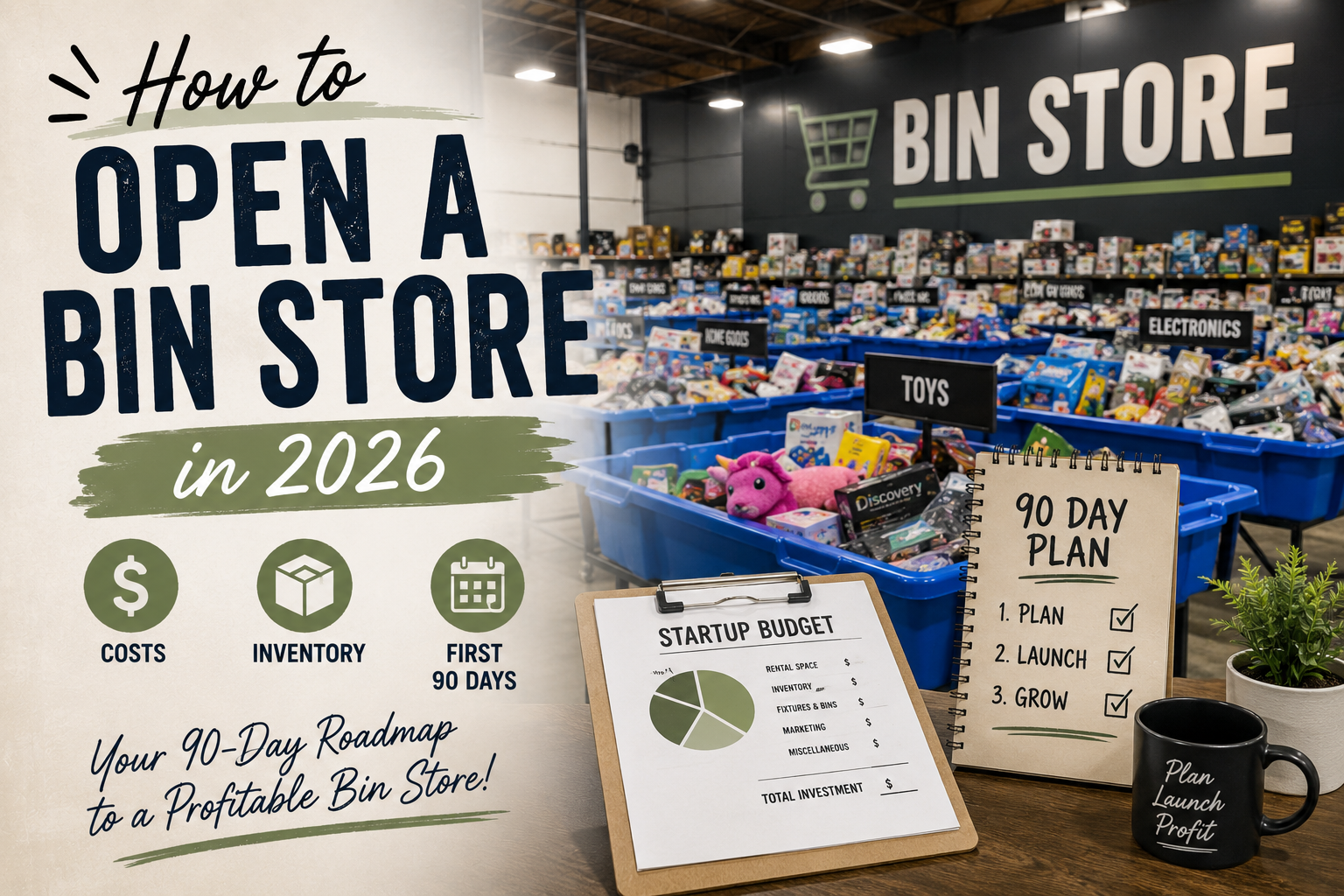 How to open a bin store in 2026 — costs, inventory, first 90 days